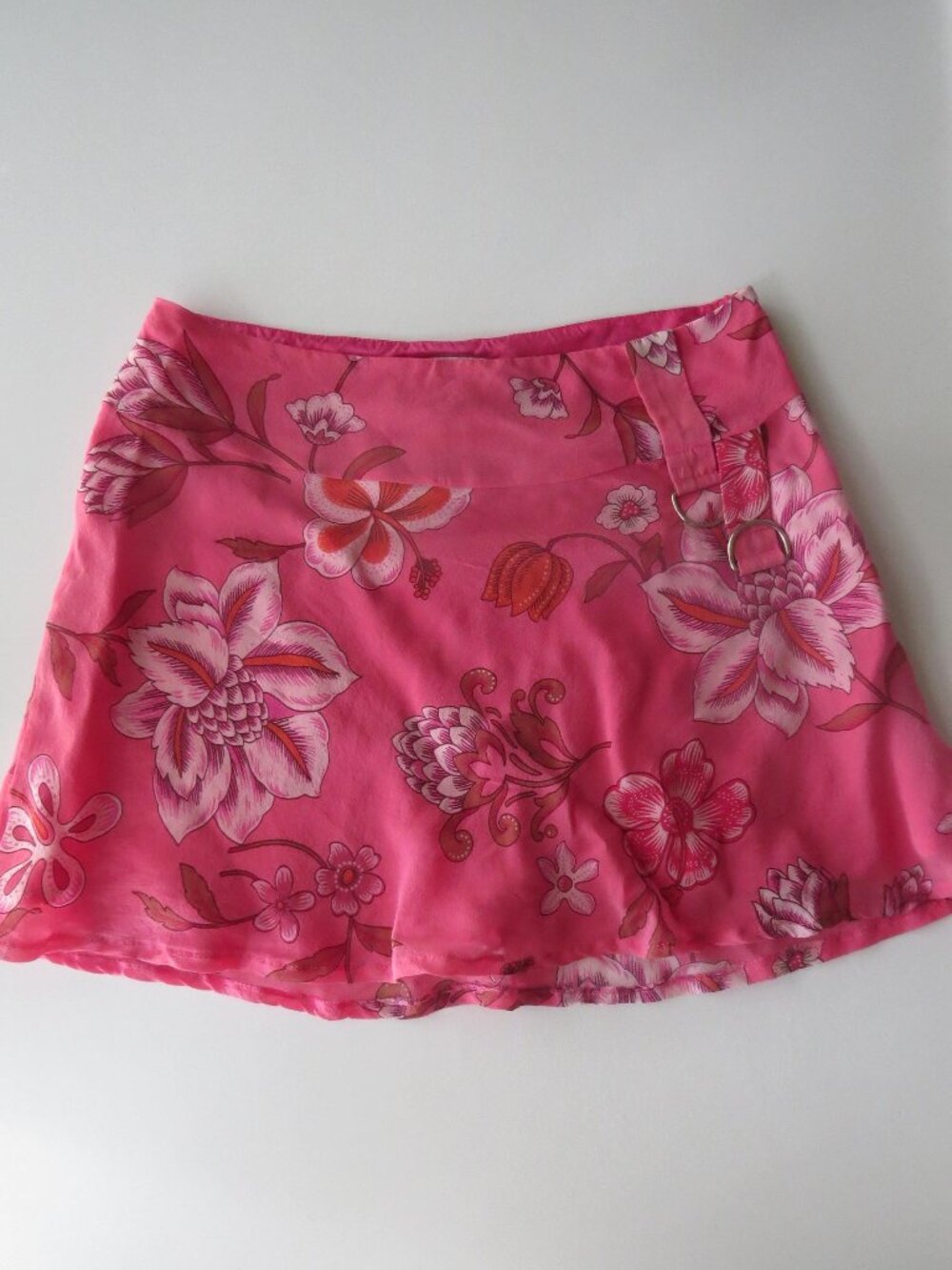 Vintage Italian 100% Silk Pink Floral Mini Skirt, 2000s, Made in Italy, Size S